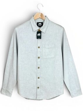 NWT Roots Men Bellwoods Herringbone Shirt Organic Cotton Grey S